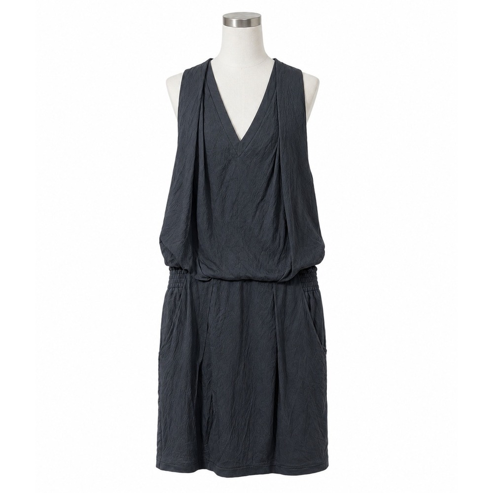 Alexander Wang Size 8 Dress Silk Cinched Blouson Gray V-Neck Sleeveless Women's